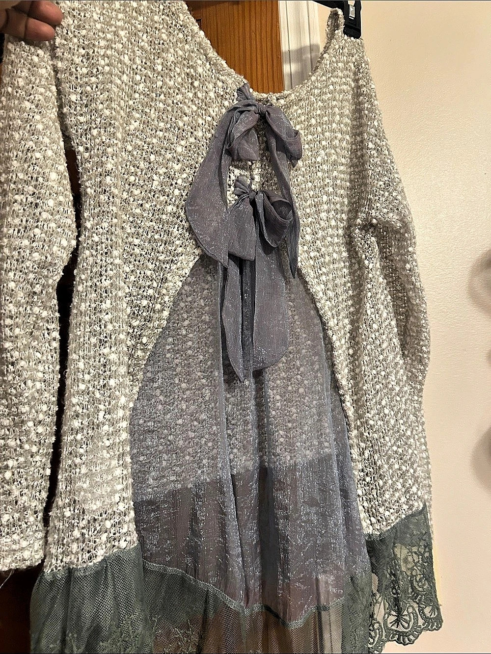 H&M Lace-Trimmed Mohair-Blend Jumper Gray & White Tunic